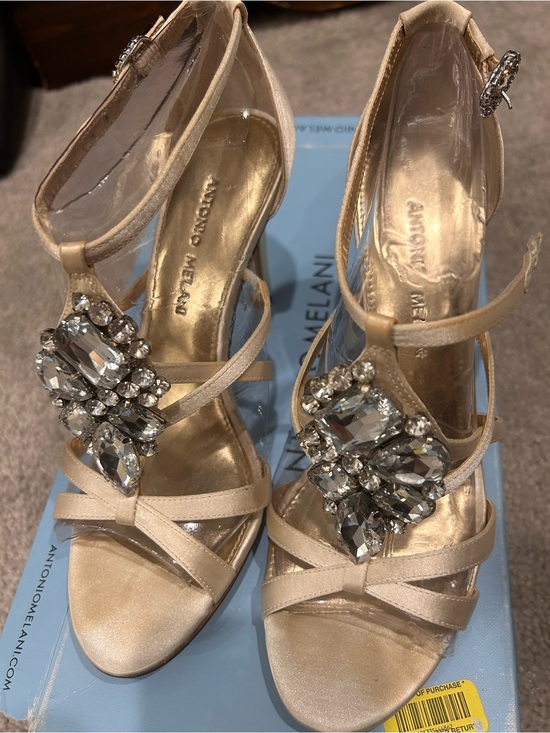 ANTONIO MELANI Shoes - ANTONIO MELANI Gold Satin Crystal-Embellished Strappy Heels